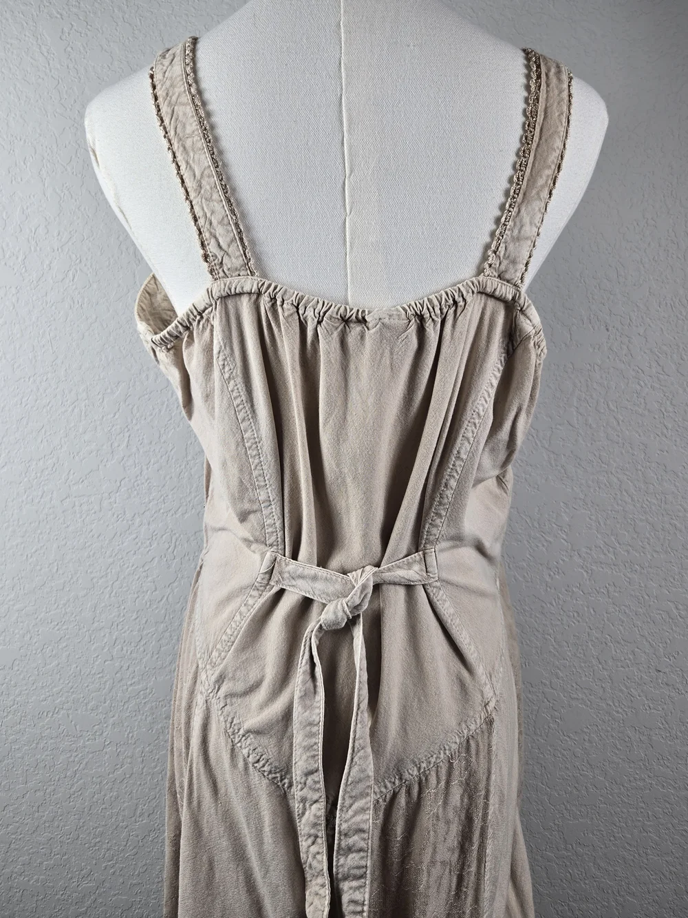 Coline XL Boho Goddess Embroidered Midi Dress Stonewashed Festival Chic Earthy